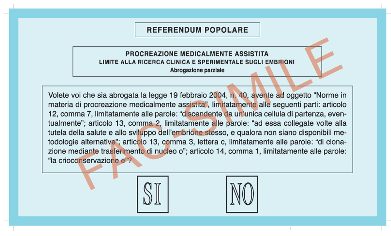 Fac-simile della scheda del referendum n.1