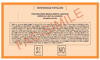 Fac-simile della scheda del referendum n.2